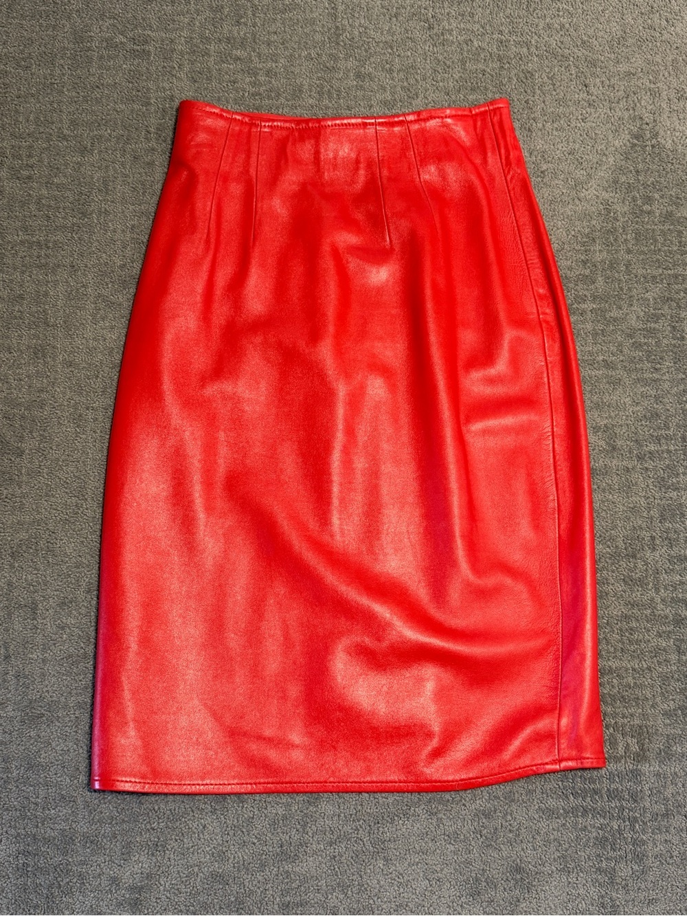 VINTAGE 80s Erez Cherry Red Soft Leather Pencil Skirt